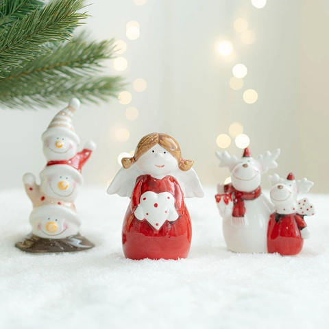 Christmas Figurines Ornaments Ceramic Resin Santa Snowman Reindeer Miniature Tabletop Festive Candle Holders Decor Gift