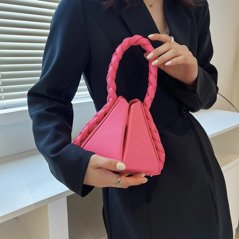 Borsa A Mano Geometrica Triangolo In Pelle PU Con Manico Intrecciato Donne Moda Borsa A Tracolla Colore Solido Tendenza