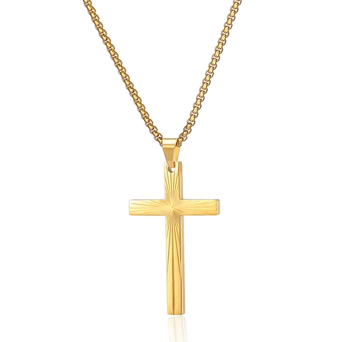 Collana Croce Acciaio Inossidabile Texture Raggio Di Sole Rifrazione Luce Catena Box Gioielli Hip Hop Uomini Donne
