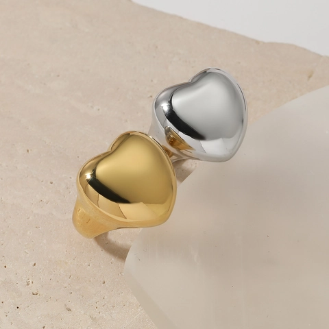 Herzform Ring Chunky Edelstahl Poliert Minimalistisch Kühn Siegelring Stil Modeschmuck Für Damen