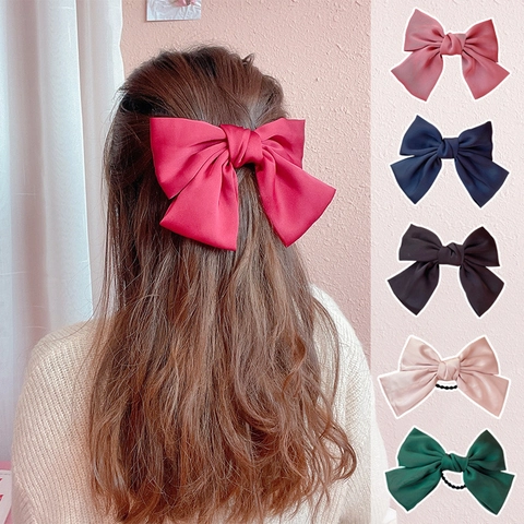 Grande Pince À Cheveux Noeud Satin Mousseline Élastique Élégant Doux Style Japonais JK Coiffe Pour Femmes Filles