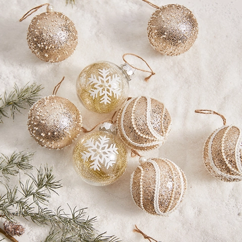 Christmas Tree Ornaments Balls Baubles Plastic Glitter Transparent Snowflakes Artificial Pearls Lace Hanging Holiday Party Home Decor