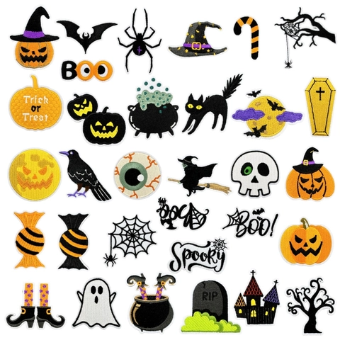 Halloween Borduurwerk Patches Opstrijken Naaien Polyester Stof Pompoen Geest Vleermuis Schedel DIY Kleding Decoratie Horror Stijl