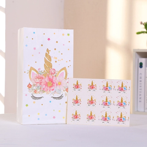 Sacchetti Regalo Unicorno In Carta Kraft Con Adesivi Per Festa Di Compleanno Simpatici Motivi A Cartoni Animati