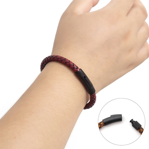 Men Woven Genuine Leather Bracelet With Stainless Steel Magnetic Clasp Vintage Braided Rope Simple Jewelry