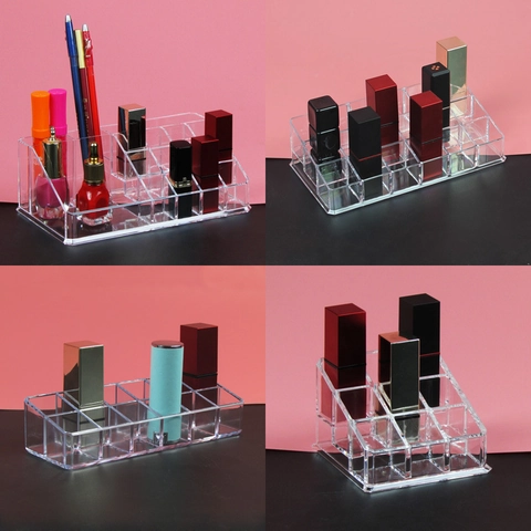 Klarer Acryl Lippenstifthalter Make-up Organizer Tablett Für Schreibtisch Schminktisch Mehrgitter Transparentes Kosmetikdisplay