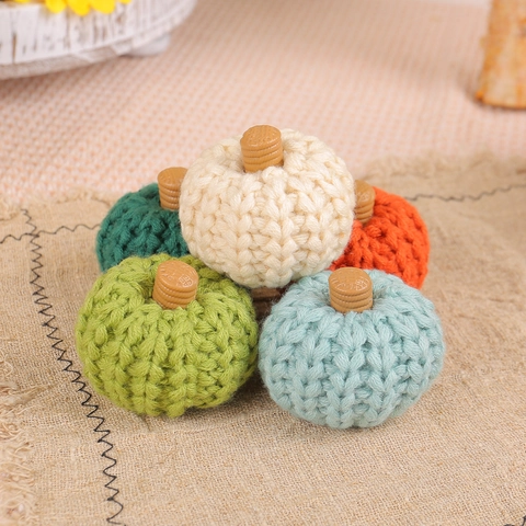 Handmade Knitted Pumpkin Decorations Woven Yarn Colorful Autumn Fall Harvest Halloween Thanksgiving Table Ornaments