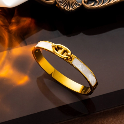 Stainless Steel Enamel Bangle For Women Luxury Anchor Link Design Gold Silver Rose Gold Fashion Jewelry Accessory Gift