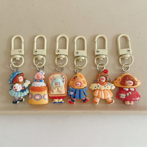 Portachiavi Kawaii Ragazza Cartone Animato Serie Alimentare Ornamento In Resina Per Zaino Accessori Regalo Carino