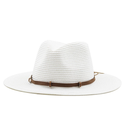Sombrero Fedora De Paja Tejido Verano Playa Sombrero De Sol Western Cowboy Retro Para Hombre Mujer Con Cinturón Cuero