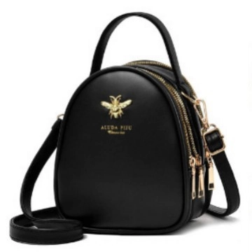 Mini Sac Bandoulière Cuir PU Décor Abeille Dorée Triple Fermeture Éclair Multi Compartiment Sac À Main Femmes