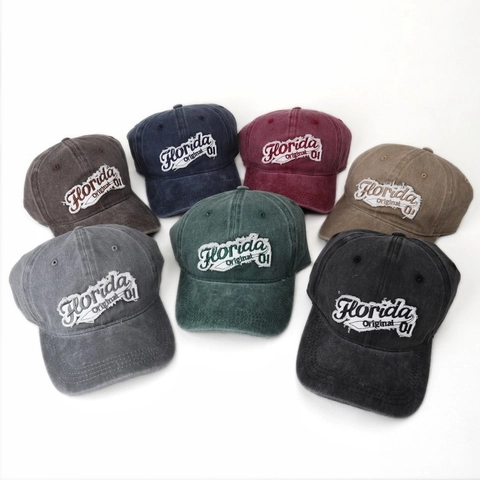 Casquette De Baseball En Coton Lavé Style Américain Rétro Broderie Florida Original Bord Effiloché Ajustable Chapeau
