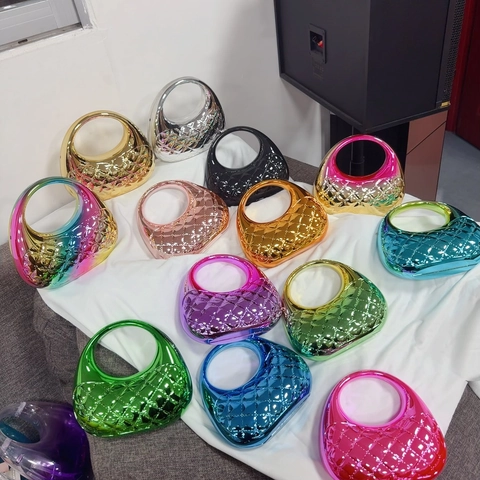 Bolso Bandolera Mujer Acrílico Metálico Brillante Acolchado Fiesta De Noche Bolso De Mano Con Correa De Cadena Metálica