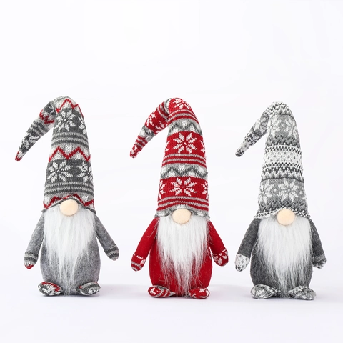 Kerstkabouter Gezichtsloze Pop Pluche Tomte Met Gebreide Sneeuwvlokmuts Lange Witte Baard Noordse Tafeldecoratie
