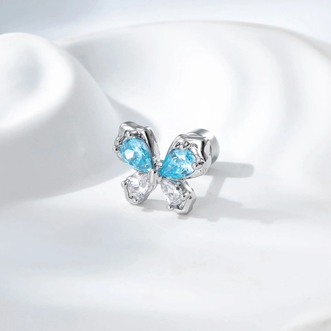 Butterfly Ear Cartilage Stud Titanium Steel Copper Cubic Zirconia Flat Back Screw Piercing Jewelry Chic For Women