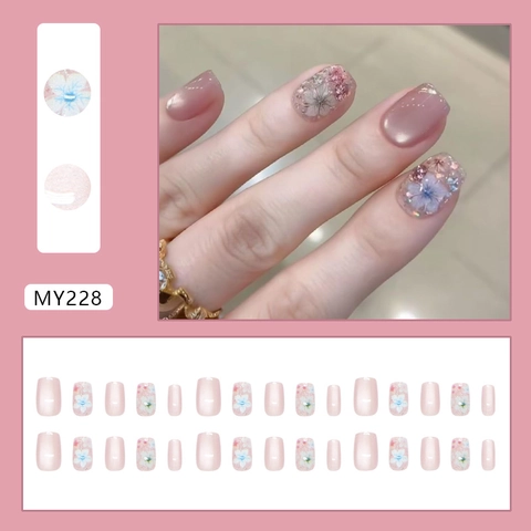 Press On Nails Camelia Bloem Cat Eye Glimmer Nude Roze Vierkant Rond Kunstnagels Voor Vrouwen Zoet Zacht