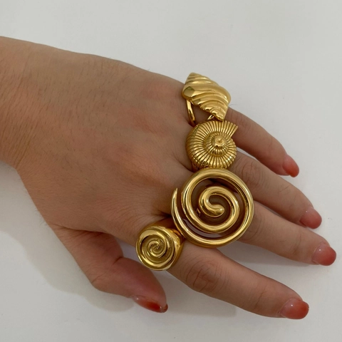 Vintage Edelstahl Meerschnecke Spirale Hohl Offener Ring Für Damen Gold Galvanisiert Geometrisch Croissant Statement Schmuck