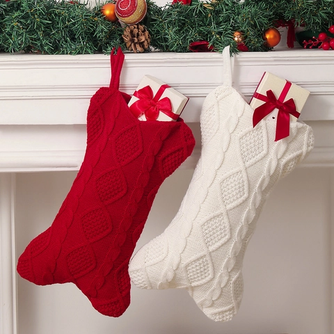 Calza Di Natale A Forma Di Osso In Maglia Acrilica Trecce Ornamento Appeso Festivo Per Amanti Degli Animali Sacchetto Regalo