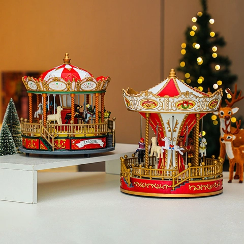 Caja De Música Tiovivo De Navidad Giratorio LED Brillante PC Resina Decoración De Escritorio Regalo Festivo USB Pilas