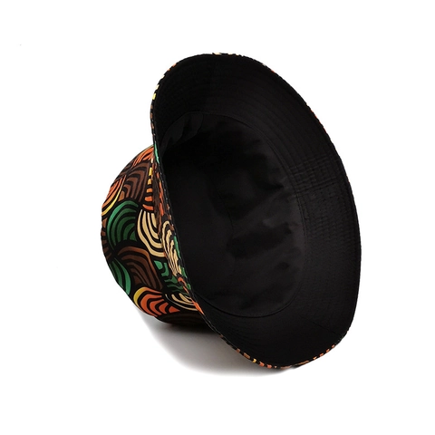 Vintage Wave Pattern Bucket Hat Polyester Double Sided Sun Protection Wide Brim Outdoor Summer Travel Unisex
