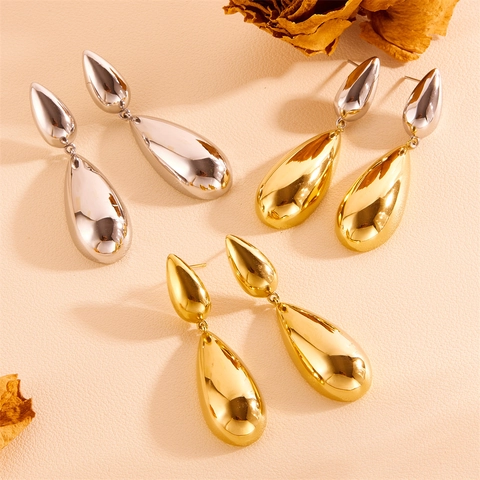Pendientes Colgantes Doble Gota De Agua Acero Inoxidable Oro 18K Con 925 Sterling Silver Earring Post Joyería Moda