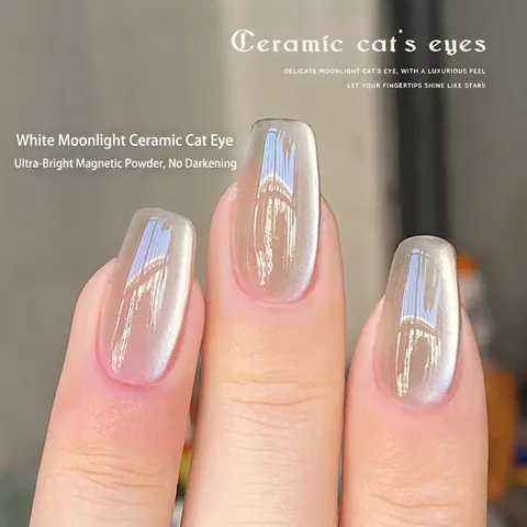 Ceramic Cat Eye Gel Polish Magnetic Nail Art Lacquer Shimmering White Moonlight Effect Professional Manicure Salon Style