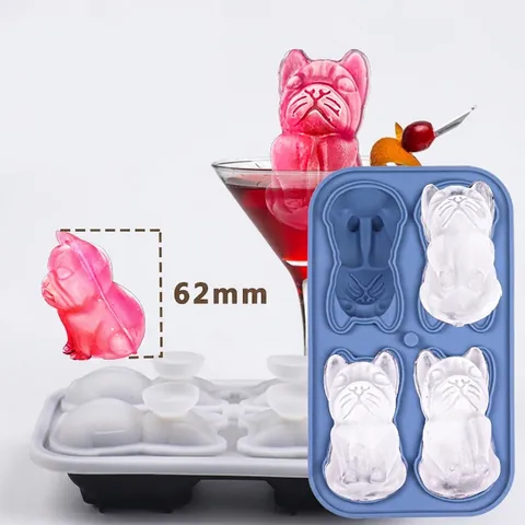 Stampo Per Cubetti Di Ghiaccio In Silicone A Forma Di Bulldog Con Coperchio A Imbuto Vassoio Flessibile Riutilizzabile
