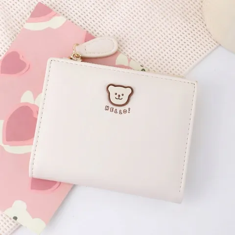 Cartera Corta Para Mujer Cuero PU Osito Lindo Cierre De Cremallera Mini Billetera Plegable Para Niñas