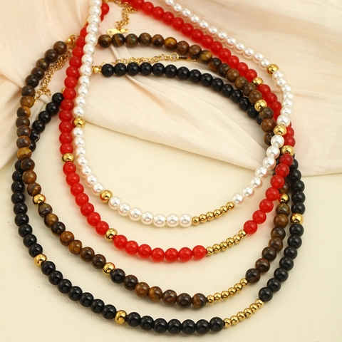 Collana Di Perline Stile Francese Con Pietra Naturale E Imitazione Perla Artificial Acciaio Inoxidabile Gioielli Per Donna Minimalista