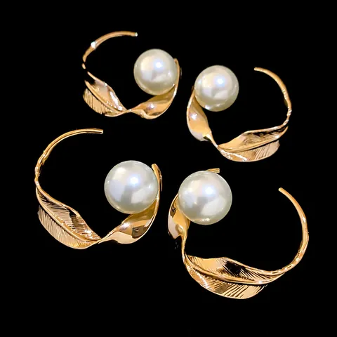 Orecchini a Bottone in Metallo a Righe Torciate Con Perla Artificiale per Donna Moda Orecchini in Rame Perno in Argento Gioielli