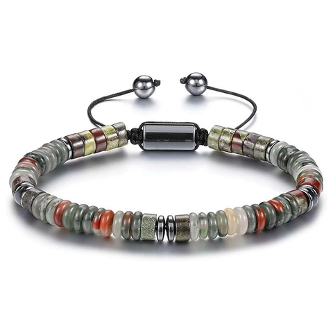 Men Beaded Bracelet Natural Agate Tiger Eye Stone Hand Woven Adjustable Rope Wristband Bohemian Vintage Style Jewelry