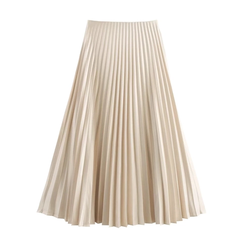 Falda Midi Plisada De Talle Alto Satén Línea A Elegante Color Sólido Chic Oficina Fiesta Inferior Para Mujeres