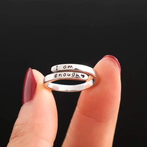925 Sterling Zilveren Ring Gegraveerd I Am Enough Met Hart Verstelbaar Wikkelring Voor Dames Minimalistische Sieraden