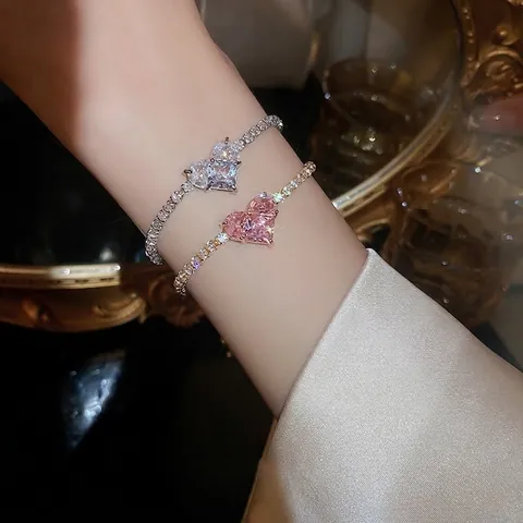 Heart Zircon Bracelet Copper Adjustable Tennis Chain Korean Fashion Jewelry For Women Luxury Minimalist Elegant Gift