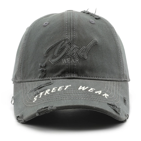 Distressed Baseball Cap Washed Cotton Vintage Streetwear Ripped Hole Embroidered Adjustable Sun Hat For Men Women