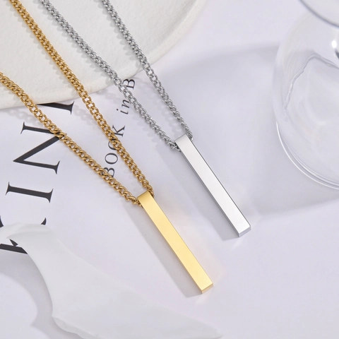 Vertical Bar Pendant Necklace Stainless Steel Minimalist Polished Plain Geometric Punk Style Jewelry For Men Women