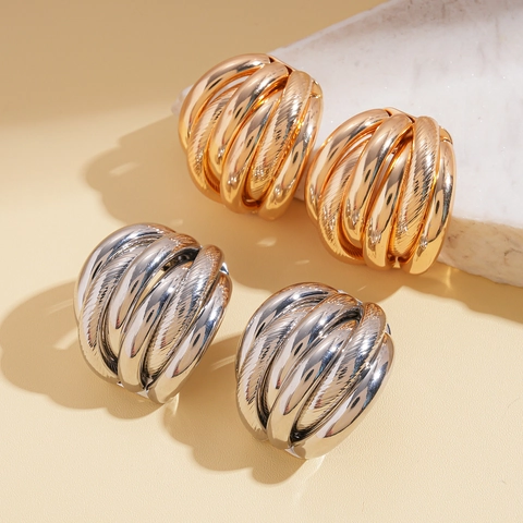 Geometric Multi Layer Textured Stud Earrings With 925 Sterling Silver Earring Post Retro Winding Metal For Women