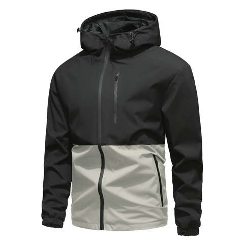 Giacca A Vento Con Cappuccio Da Uomo Impermeabile Color-Block Tasca Con Zip Casual Sport All'aperto