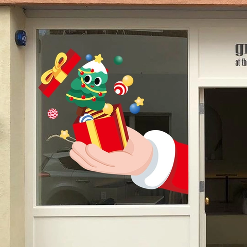 Pegatinas Ventana Navidad PVC Estáticas Doble Cara Color Árbol Caja Regalo Dibujos Animados Decoración Cristal Tienda