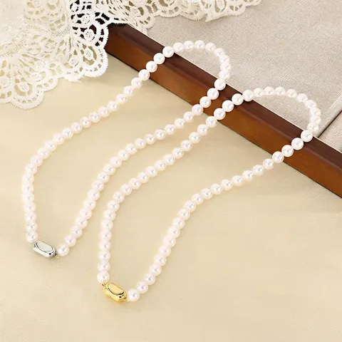 Gioielli Collana E Bracciale Di Künstliche Perle Di Vetro Eleganti Per Donne Fermaglio In Acciaio Inossidabile 316L Accessorio Di Moda