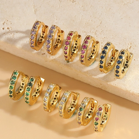 Huggie Hoop Earrings Copper Micro Inlaid Colorful Zircon Mini Round Fashion Jewelry For Women