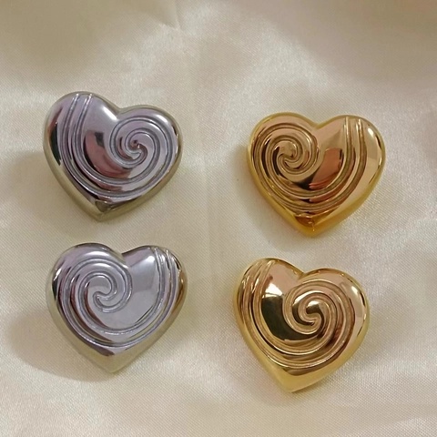Heart Stud Earrings Stainless Steel 18K Gold Plated Enamel Spiral Pattern Minimalist Vintage INS Style Jewelry For Women