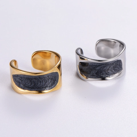 Anillo De Banda Ancha Minimalista Acero Inoxidable 304 Superficie Cóncava Convexa Irregular Abierto Ajustable