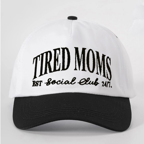 Tired Moms Social Club Baseball Cap Adjustable Polyester Bicolor Embroidery Retro Vintage Hat For Women