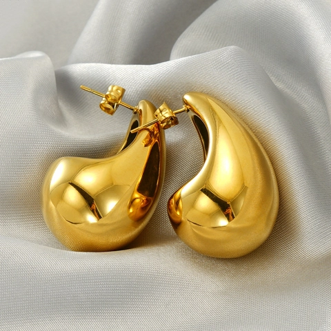 Water Drop Earrings 18K Gold Plated Stainless Steel Chunky Minimalist Fashion INS Style Jewelry For Women High Polish