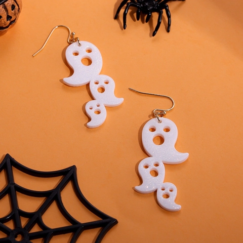Orecchini Pendenti Fantasma Halloween Acrilico Bianco Glitterato Triplo Strato Gioielli Donna Stainless Steel Earring Post