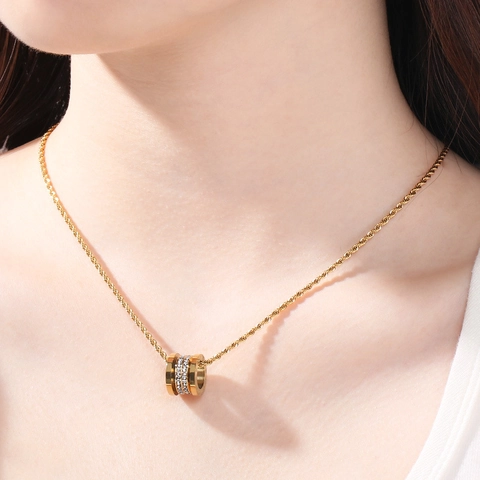 Stainless Steel Pendant Necklace Rhinestone Barrel Heart Charm Rope Paperclip Chain Gold Plated Luxury Fashion Jewelry For Women