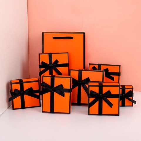 Jewelry Gift Boxes Paper Packaging Bags With Ribbon Bowknot For Necklace Earring Ring Storage Elegant Display Cases