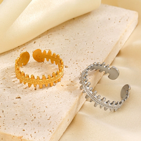 Anillo Espina Pescado Acero Inoxidable Oro 18K Abierto Ajustable Geométrico Minimalista Joyas Mujer