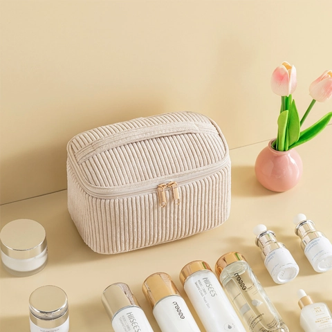 Beauty Case In Velluto A Coste Grande Capacità Organizzatore Trucco Da Viaggio Borse Portaoggetti Quadrate Rotonde E Triangolari